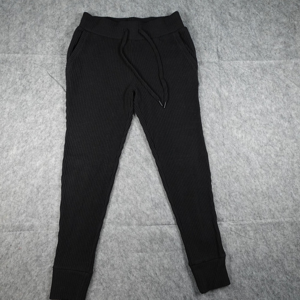Zella Joggers Women Small Black Ribbed Knit Drawstring Elastic Waist Loungewear